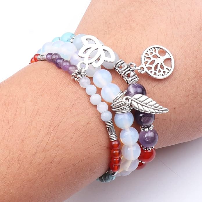 UEUC Tree of Life Yoga Healing Stone Bracelets,Multilayer Lotus Chakra Stone Reiki Bracelet Sets,Anxiety Crystal Natural Stone,for Women Stress Relief