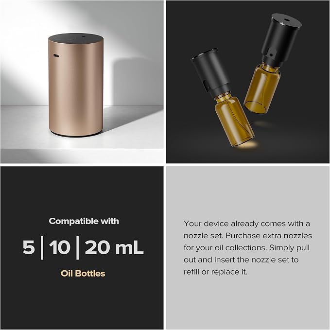 Airversa ADX Waterless Essential Oil Diffuser Starter Kit, Black | 4 x 10mL Hotel Scent Fragrance Oi, Up to 600 sq ftl, Battery Operated, Portable for Home Car Office, ADXKit-4x10-01