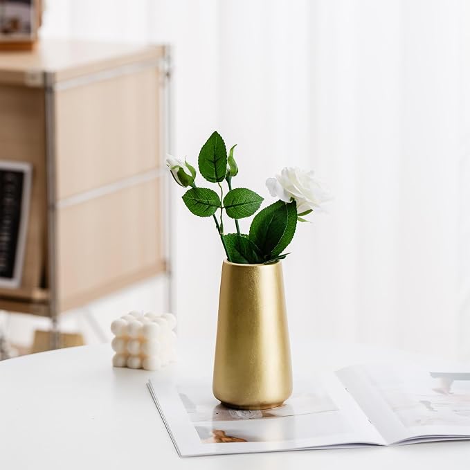 Simple Boho Ceramic Flower Vase for Home Decor (Light Gold,Small) | 6'' Modern Vase for Flower Plant Pampas Grass, Fit for Table Shelf Centerpieces, Living Room Kitchen Bedroom Wedding Gift