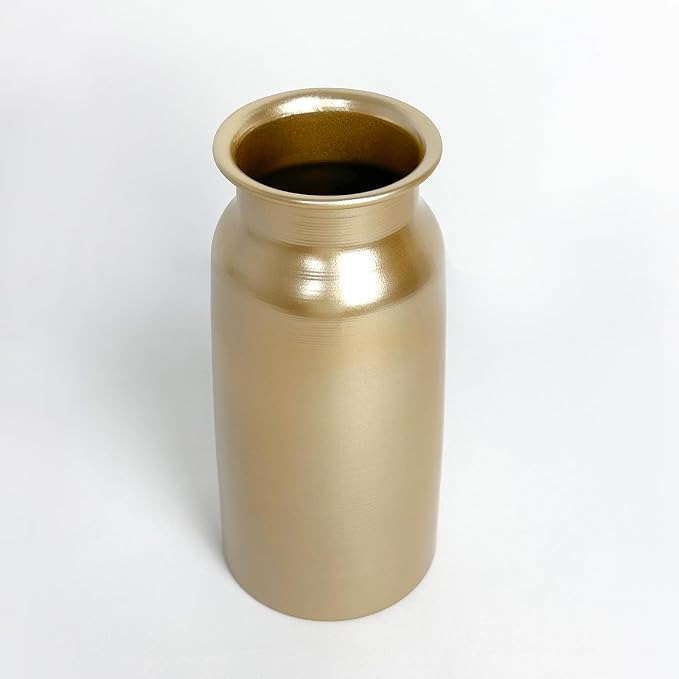 Set of 2 Champagne Gold Seamless Metal Flowers Vase Decor, 10.8" Tall Modern Matte Gold Floral Vase Pair, Shatterproof Leakproof, Elegant Home Decor Centerpiece for Table, Mantle, Shelf