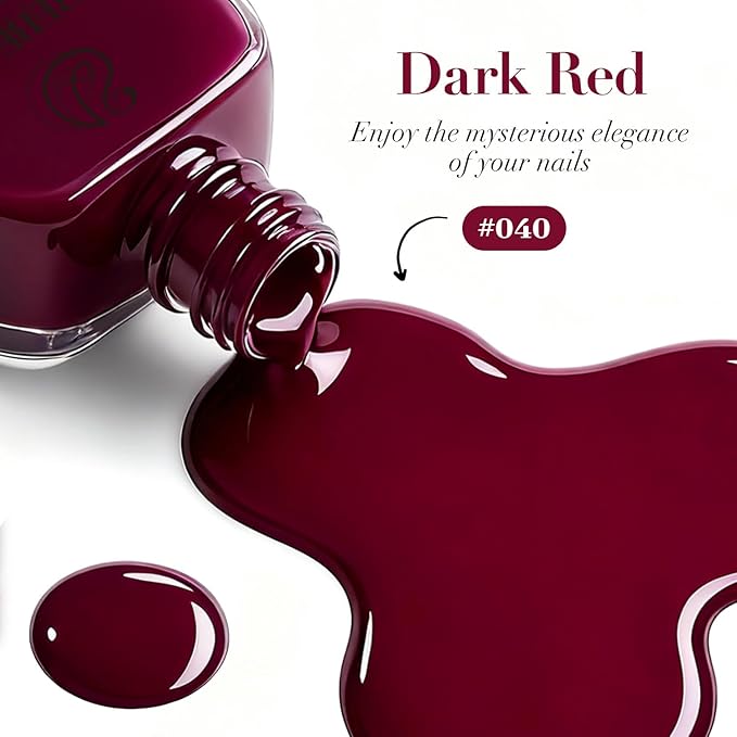 AZUREBEAUTY Dark Red Nail Polish, Quick Dry Strengthening Formula, Natural Nail Treatment, DIY Salon at Home, Women Gifts, 0.34 fl oz