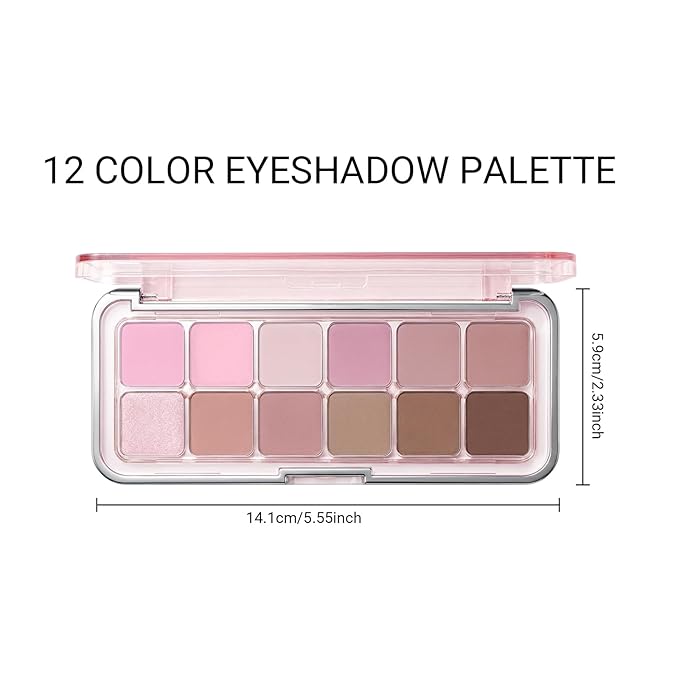 Erinde 12 Colors Eyeshadow Palette, Lavender Pink Neutrals & Nude Eye Shadow Makeup, Matte Shimmer Finishes, Long Lasting Ultra-Blendable Waterproof Eyeshadow Powder for Daily & Party, 07
