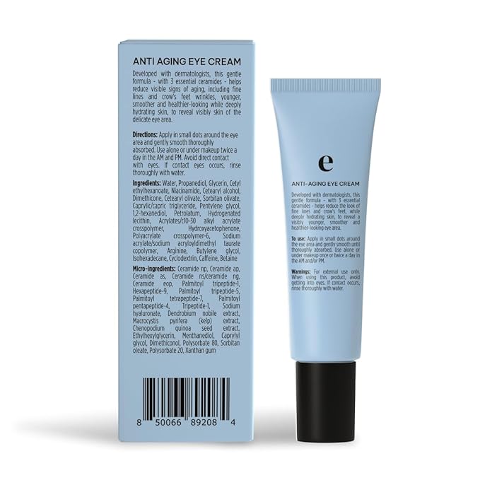 Eliré Anti-Aging Eye Cream - Smooths Wrinkles, Firms and Hydrates - With Ceramides and Caffeine - Reduces Fine Lines and Puffiness - Fast-Absorbing, Invisible Under Makeup - 15ml