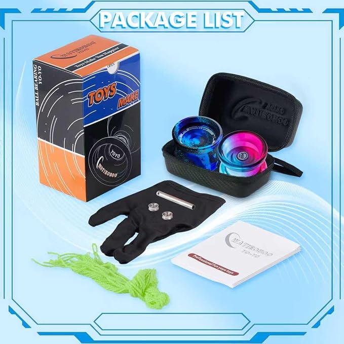 WATIEOBOO Yo-Yo 2-Piece Set P02 Crystal yo yo Blue Pink and M18 Black Blue Purple Camouflage Metal yo-yo, Suitable for Professional yoyo Players and Yoyo Beginners
