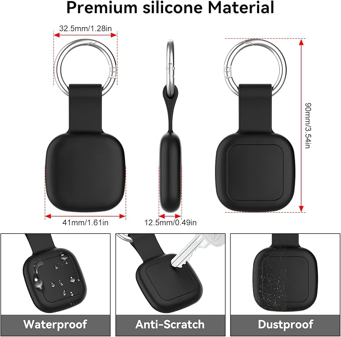 DDJ 4-Pack Waterproof Silicone Cases for UGREEN Tracker Tags, FineTrack Smart Finder Holders with Key Rings, Full-Cover Shockproof and Scratch-Resistant for Keys, Bags, Luggage and Pet Collars, Black
