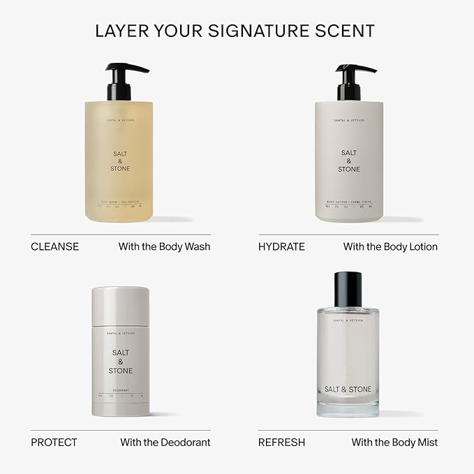 Salt & Stone Body Wash with Antioxidants for Deep Moisture | For Women & Men, Sulfate, Paraben, & Dye Free, Leaving Skin Soft and Hydrated | Santal & Vetiver 32 fl oz