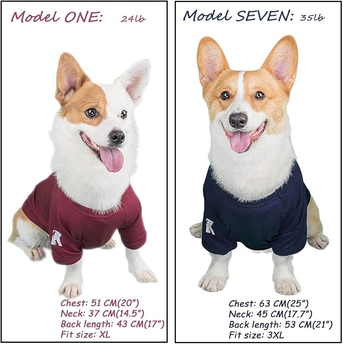 Koneseve Dog Shirts Soft Plain T-Shirt, Basic Solid Outfit - Blue & Red 4XL | 2-Pack Breathable Cotton & Stretchy Blank Tee for Large Dogs, Pull-on Design, All-Season Sweatshirt, Daily & Outdoor Clothes