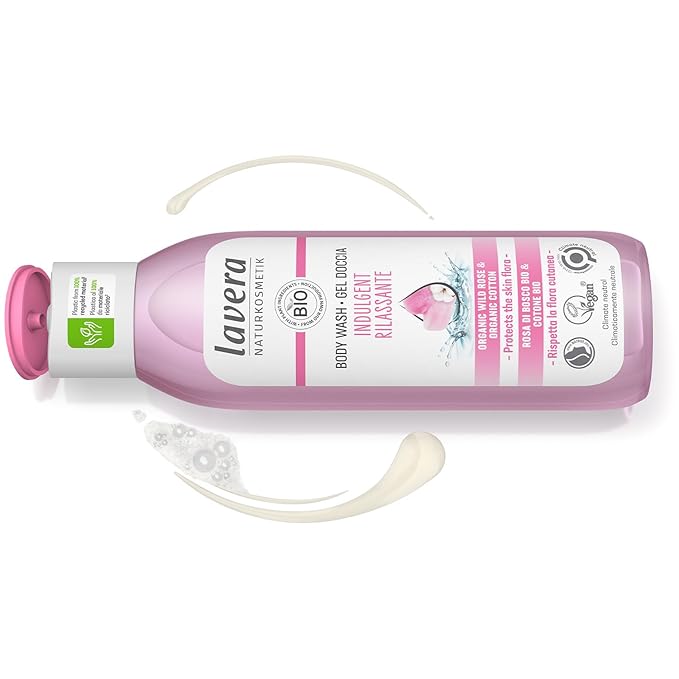 lavera Indulgent Body Wash - cleansing with wild rose & cotton - pH-neutral formula, protects the skin microbiome and moisturizing - PETA certified - vegan - natural cosmetics - 8.45 fl.oz.