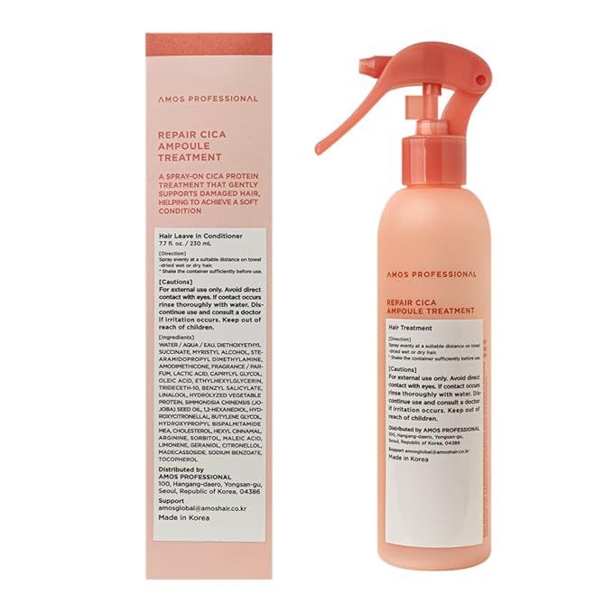 AMOS PROFESSIONAL Repair Cica Ampoule Treatment l Leave-In Conditioner Spray & Detangler, Anti-Frizz Deep Conditioner for Split Ends & Breakage, 7.7 fl. oz.
