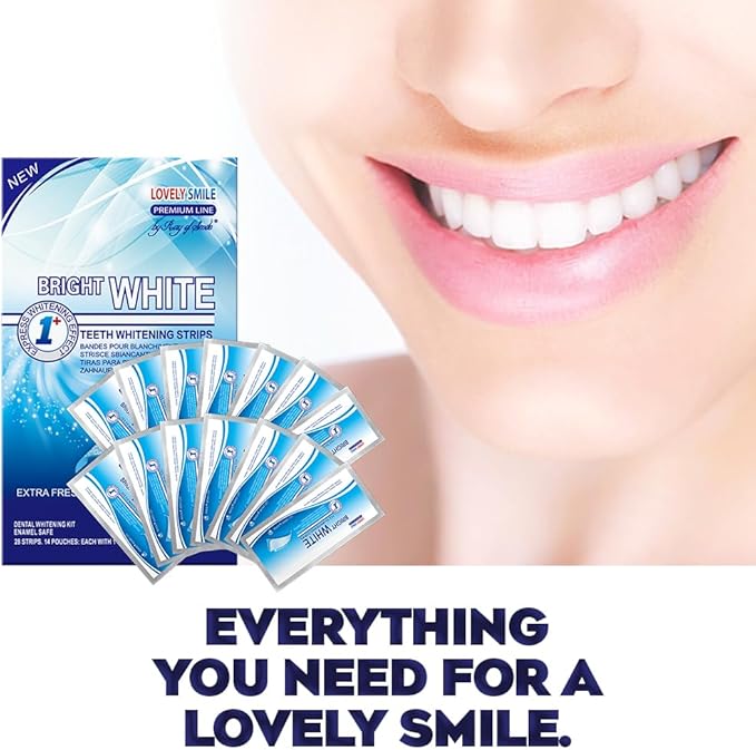 Lovely Smile Premium Line 50 Teeth Whitening Strips for 25 Applications - White Teeth in 1 Hour - Enamel Safe - No Slip and No Sensitivity - Dental Whitener Kit by Ray of Smile
