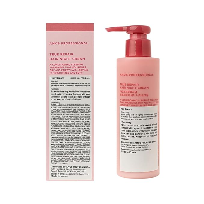 AMOS PROFESSIONAL True Repair Hair Night Cream 6.0 fl oz – K-Beauty Overnight Hair Primer & Leave-In Conditioner, Hydrating Deep Conditioning for Dry & Damaged Hair