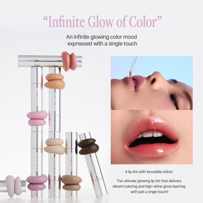 Heart Percent Dote On Mood One Way Glowy Tint, Glass-like High Shine Glossy Finish w/Long-Lasting Luminous Color Lip Stain for Glowy Look, #10.Fig Jam