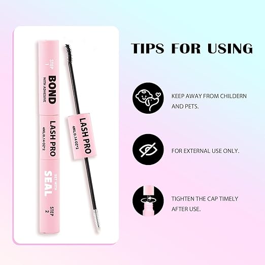 Lash Bond and Seal Waterproof Glue for Eyelash Cluster, Long-Lasting, Strong Hold 72H, Non-Irritating, Latex-Free, 2-in-1 Lash Glue for DIY Lash Extensions at Home