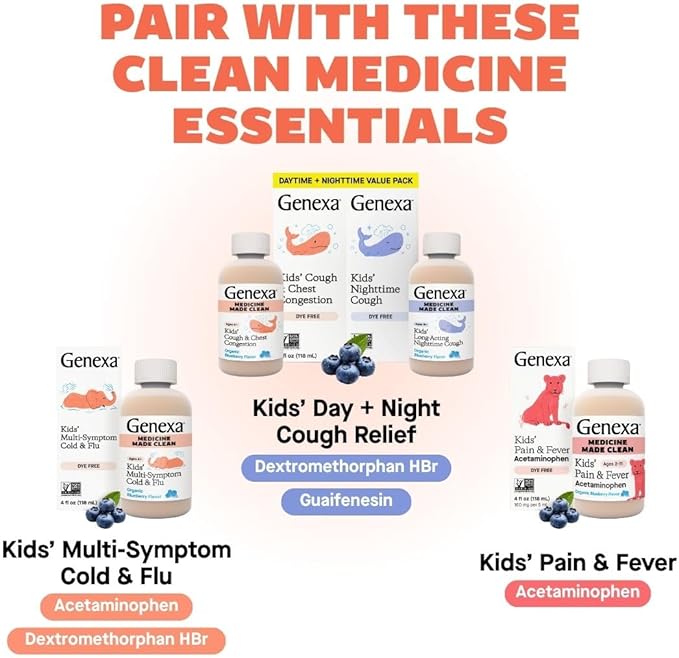 Genexa Kids Cold Crush | Multi-Symptom Cough & Cold, Sore Throat, Congestion Relief for Children | Acai Berry Flavor | Organic & Non-GMO | Homeopathic Remedy Made Clean | 60 Chewable Tablets Age 4-11