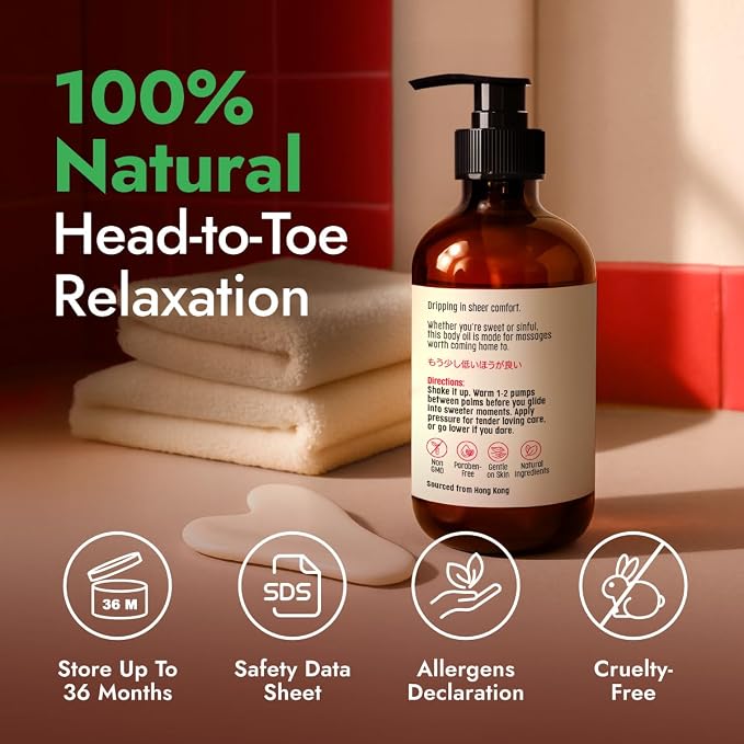 H'ana Relaxing Massage Oil - 6.76 Fl Oz - 100% Pure Natural for Vanilla Body Spa Quality, Calming, Sore Muscle Massage Oil with Moisturizing - Men and Women