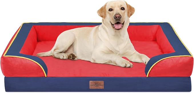 Comfort Expression Orthopedic Dog Bed for Extra Large Dogs with Bolster | Waterproof Dog Couch Bed with Washable Cover & Non-Slip Bottom, Supportive Egg Crate Foam XL Pet Bed, 42x30 Inch