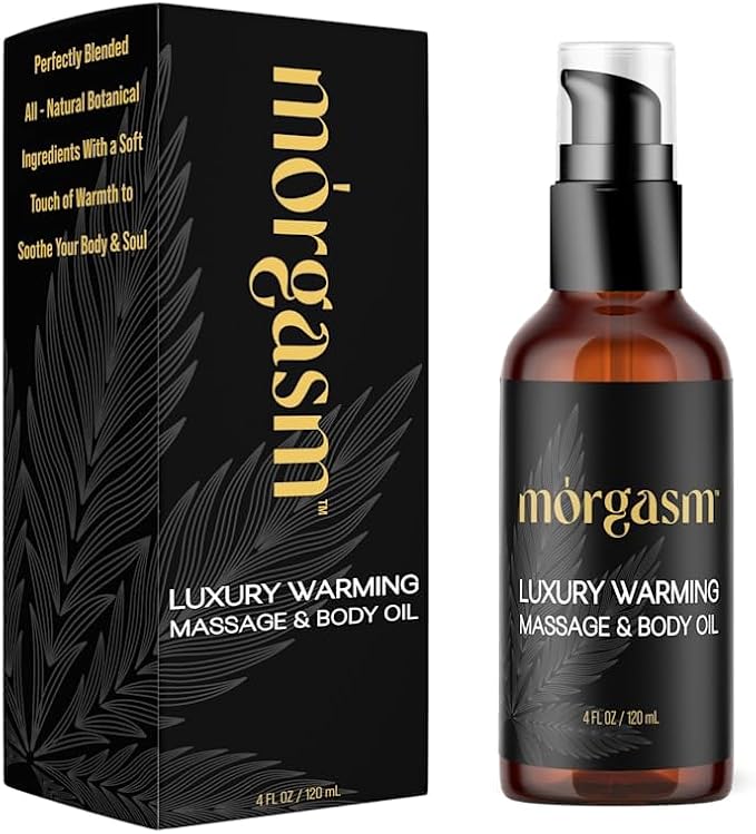 Morgasm Massage Oil for Date Night Heat - Scented Warming Body Oil with 10 Natural Ingredients, Organic Jojoba & Lavender - Vegan Non Greasy Formula for Couples & Special Massage Therapy - 120ml