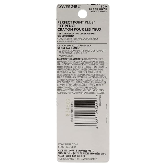 COVERGIRL Perfect Point Plus Eyeliner Pencil, Black Onyx Pack of 1, Long-Lasting, Versatile Black Eyeliner, Soft Smudging Tip, No Sharpening Needed