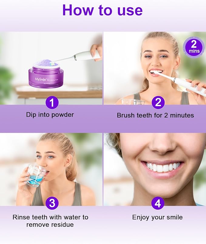 MySmile Pap Natural Mint Non-Sensitive Teeth Whitening Powder Cavity Prevention Little Foam for Cleaning Tooth Fresh Breath Care Oral Alternative Fluoride Free Toothpaste -1.04 oz (Bright Purple)