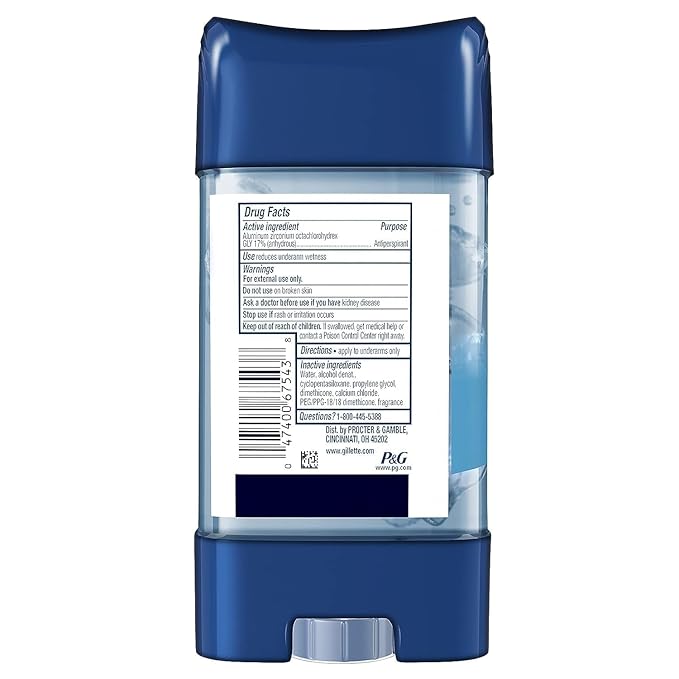 Gillette Antiperspirant and Deodorant for Men, 72hr Sweat & Odor Protection, Long Lasting Freshness, Anti-White Mark Technology, Clear Gel, Cool Wave Scent, 3.8 oz (Pack of 4)