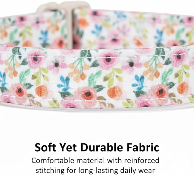 Dog Collar, Floral Girl Dog Collar with Pink Flowers, Cute Spring Summer Pattern for Girls Boys Small Medium Large Dogs, Soft Puppy Collar