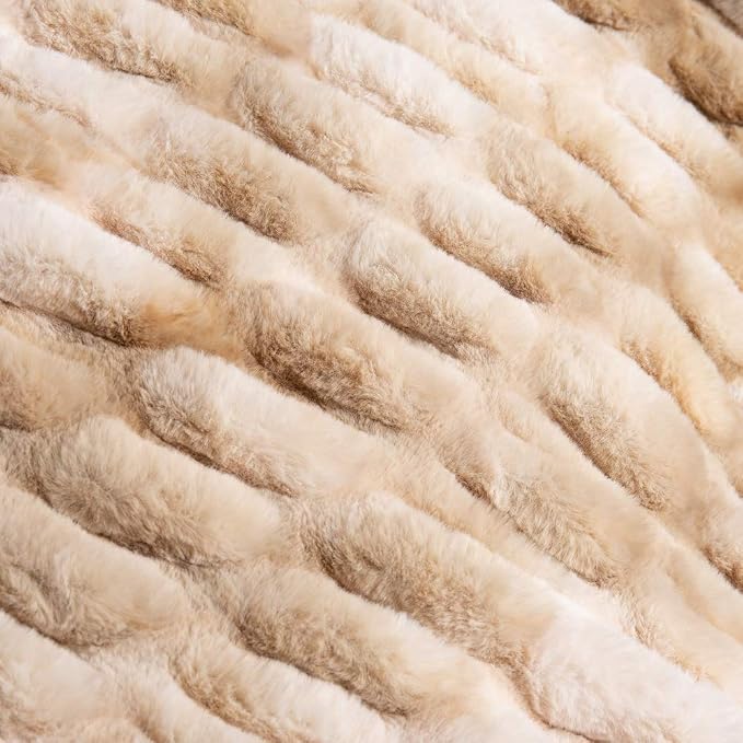 BATTILO Luxury Faux Fur Throw Blanket for Couch, 60"x80", Tie-dye-Beige
