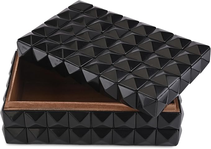 Perilla Home Large Decorative Storage Box – 8" x 5" x 3" – Black MDF with Madison Black Resin Finish – Wooden Keepsake Chest for Blankets, Crafts & Home Organization