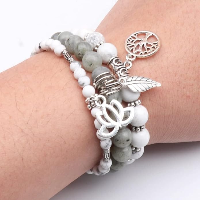 UEUC Tree of Life Yoga Healing Stone Bracelets,Multilayer Lotus Chakra Stone Reiki Bracelet Sets,Anxiety Crystal Natural Stone,for Women Stress Relief