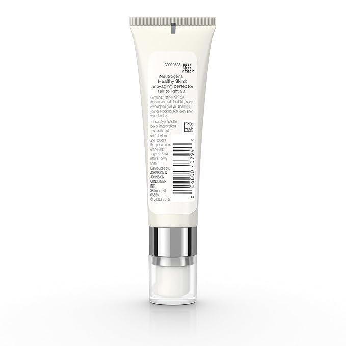 Neutrogena Retinol Treatment and Tinted Facial Moisturizer, Healthy Skin Anti-Aging Perfector with Broad Spectrum SPF 20 Sunscreen with Titanium Dioxide, 20 Fair to Light, 1 fl. oz