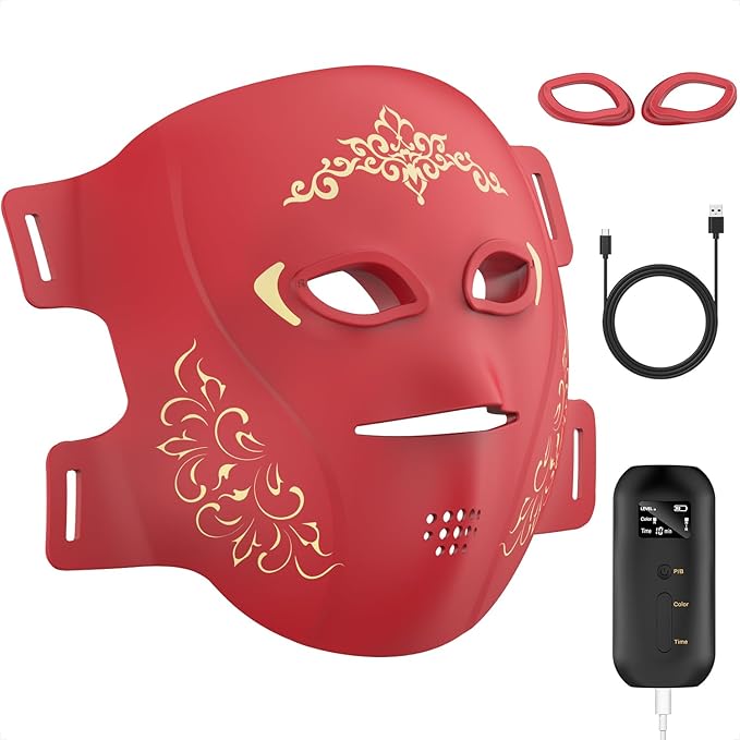 TASNEEM Red Light Therapy for Face, 3D Red Light Therapy Mask with 312 LEDs for Full-face Wrinkles & Acne, 3 Modes with Red & Blue 850nm Near-Infrared Light Therapy Mask, FDA-Cleared, Remote Control