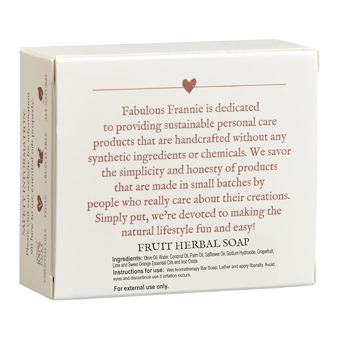 Fabulous Frannie Fruit Fusion All Natural Herbal Soap 4 oz made with Pure Essential Oils (Grapefruit, Lime and Sweet Orange