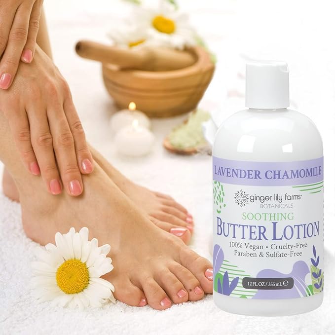 Ginger Lily Farms Botanicals Soothing Butter Lotion for Dry Skin, 100% Vegan & Cruelty-Free, Lavender Chamomile Scent, 12 Fl Oz