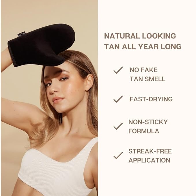 Nuda Dark Self-Tanning Mousse, Dark Face Tan Water, and Tanning Mitt Bundle