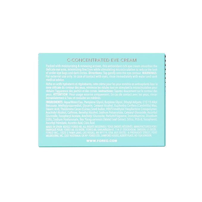 FOREO IRIS C-Concentrated Brightening Eye Cream for Dark Circles and Puffiness - Under Eye Brightener - Hyaluronic Acid - Antioxidant - Vegan - Travel Size - All Skin Types - 0.5 oz