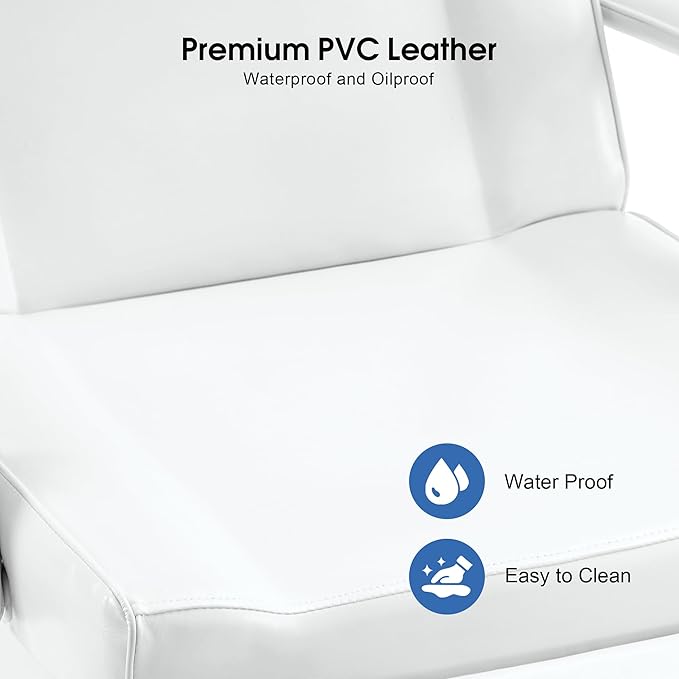 BarberPub Fully Electric Facial Bed with 3 Motor for Esthetician, Electric Tattoo Chair for Client, Facial Bed for Esthetician, Electric Adjustment 2751 (White, Height (Flat): 24"–33")