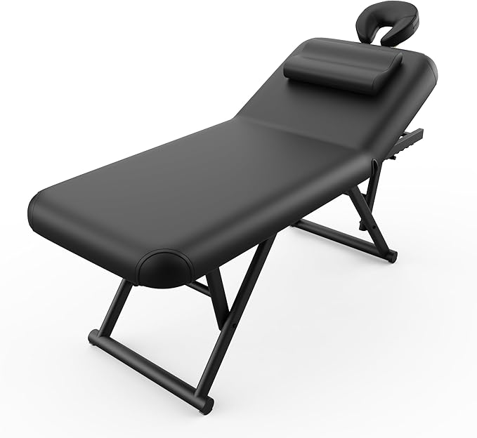 Olela Heavy Duty Stationary Massage Table - Adjustable Massage Table with Adjustable Height & Backrest, Treatment Tables with PU Leather, C-Shaped Pillow and Sturdy Metal Frame Support Up to 1000LBS