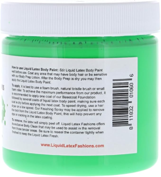 Fluorescent Green 4 Oz - Liquid Latex Black Light UV, Bright Green Cosplay Halloween, Alien Latex Face and Body Paint for Adults and Kids