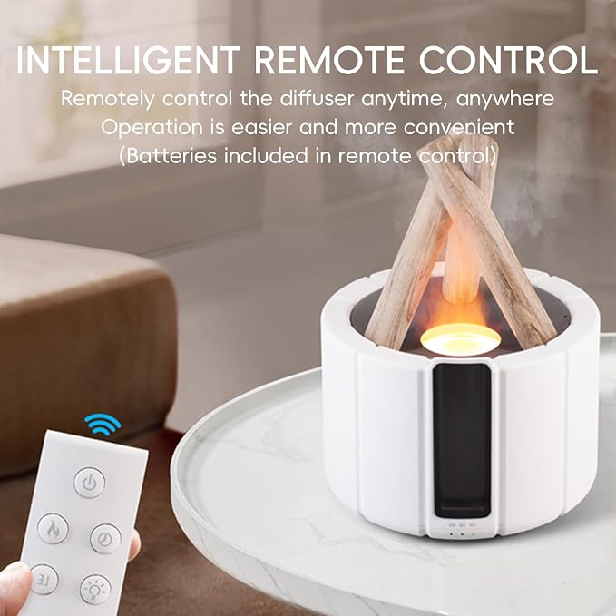 YALEDI Campfire Flame Fire Diffuser, Bonfire Aromatherapy Essential Oil Diffuser, 250ml Wood Cool Mist Humidifier for Home,Bedroom,Office, Remote Control, Auto Shut-Off, Night Light, Gift (Black)