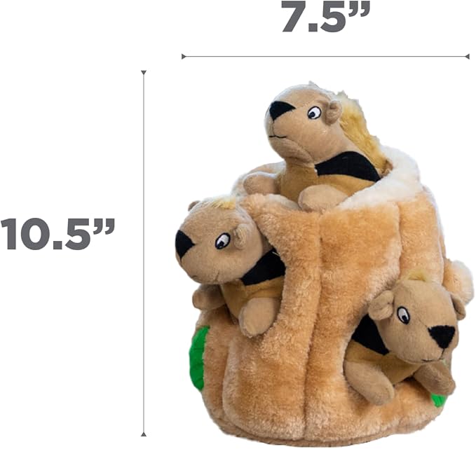 Outward Hound Hide-A-Squirrel Dog Toy – Interactive 2‑in‑1 Plush Puzzle with 3 Squeaky Removable Squirrels, Large (Pack of 12)