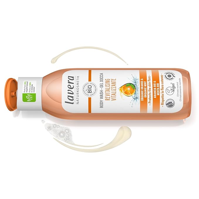 lavera Body Wash Vitalizing - gentle cleansing with orange & mint - pH-neutral, for dry & sensitive skin - PETA certified - vegan - natural cosmetics - 8.45 fl.oz.