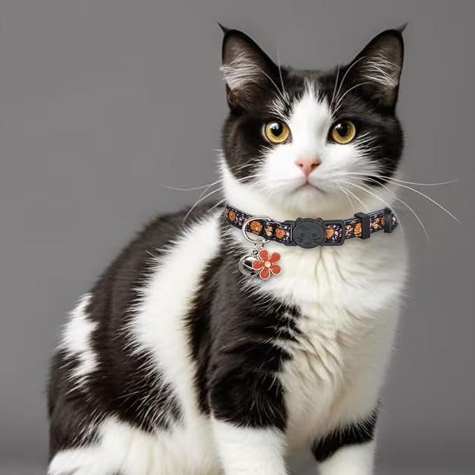Cat Collar Breakaway, 2 Pack Cotton Kitten Collars with Bells and Removable Charms, Cute Flowers Shaped for Indoor Boy, Girl and Adult Cats