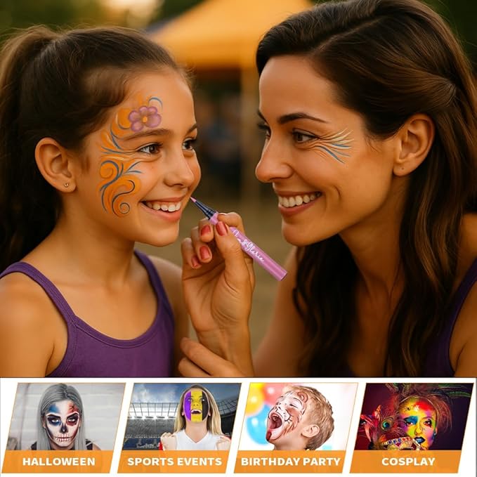 Jim&Gloria Water Resistant Face Paint Tattoo Pen, Temporary Tattoo Markers for Skin, Body Painting Kit, Teen Girl Gifts Trendy Stuff, Makeup Toys Crafts, Christmas Gifts for Kids Teenage Adults
