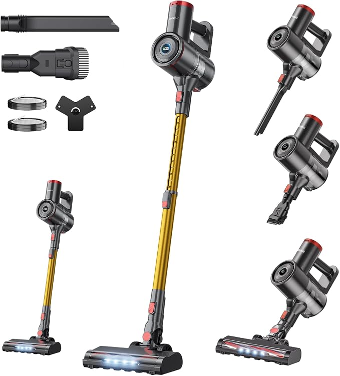 RONEAIR Cordless Vacuum Cleaner 40Kpa 45Min 6-in-1 Self-Standing | Stick Vacuum,Anti-Tangle,1L,4 LED,Rechargeable for Pet Hair Carpet Hard Floors Dom Home Use