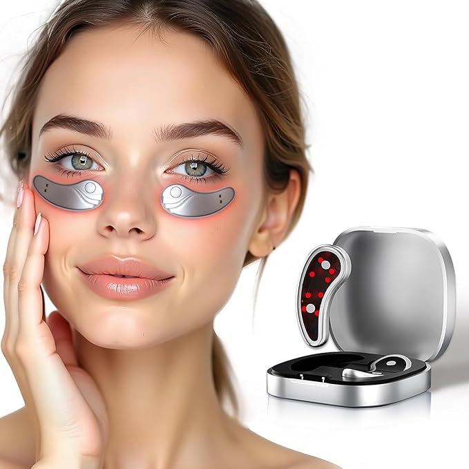 Under Eye Light Therapy Device with Gel,Portable Massager Patches,Beauty Device with Eye Massage for Relieve EyeBags,Fatigue,Wrinkle,Dark Circles.Red Light Therapy - Sliver