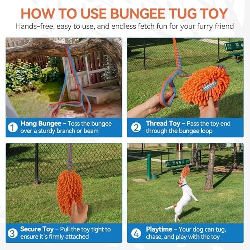 ALL FOR PAWS Dog Bungee Tug Toy, Outdoor Hanging Bungee from Tree for Chase & Tug Fun, Interactive Tug-of-War Toy for Small and Medium Dogs, Bungee Cord with Dog Rope Toy & Soft Chew Toy