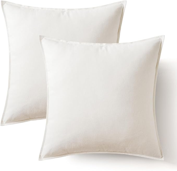 MIULEE Pack of 2 Decorative Linen Pillow Covers 18x18 Inch Pure White | Boho Farmhouse Modern Accent Throw Pillows, Soft Neutral Cushion Covers, Home Decor for Sofa Couch Bed Living Room