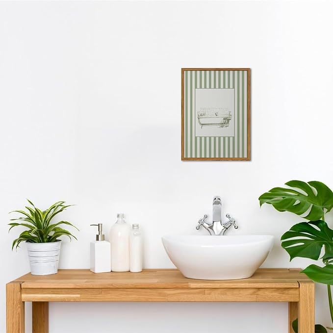 Funny Kids Bathroom Wall Art Cute Boy in Bathtub Wall Decor Picture, Eclectic Child Nursery Bathroom Poster Canvas Prints painting for Restroom 12x16 inch Wood Framed