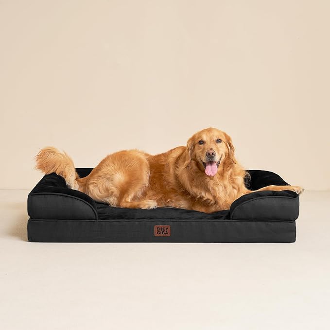 EHEYCIGA Orthopedic Dog Bed Medium Size Dog, Waterproof Washable Pet Beds | Non-Slip Bottom and Egg-Crate Memory Foam Dog Couch Bed with Washable Removable Cover, Black
