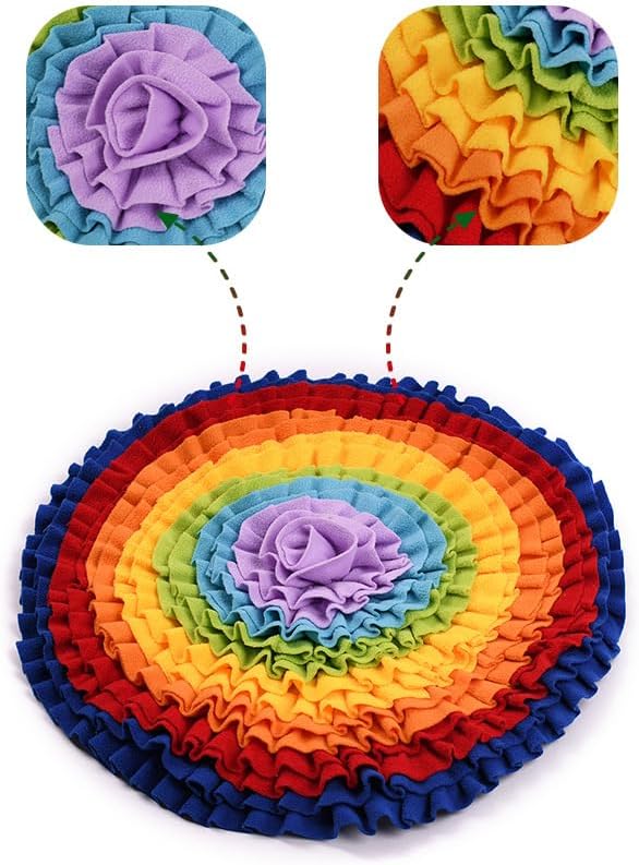 Dog Snuffle Mat Interactive Round Shape Sniff Feeding Food Mats Pet Foraging Treat Dispenser Toy Slow Feeder for Dogs Rabbits (Rainbow)