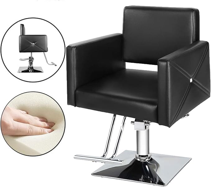 Barber Salon Chair for Hair Stylist, Heavy Duty Hydraulic Pump Stylist Chair, 360 Degrees Rolling Swivel Adjustable Spa Beauty Equipment for Barbershop/Home, Black (Black)